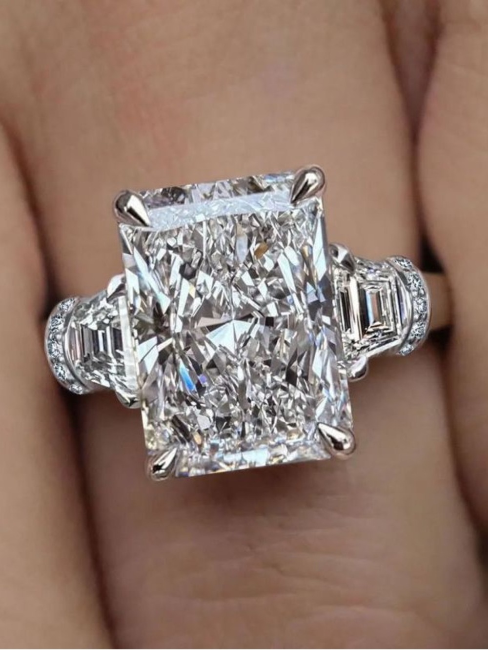 Three Stone Radiant Cut White Sapphire Engagement Ring Bridal Jewelry For Women